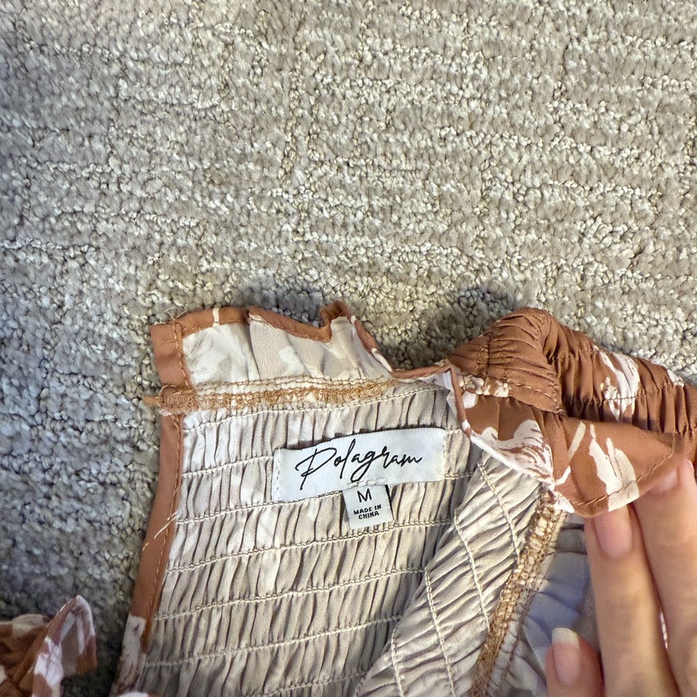 Polagram Tan and Cream Smocked Dress - Picture 2 of 2